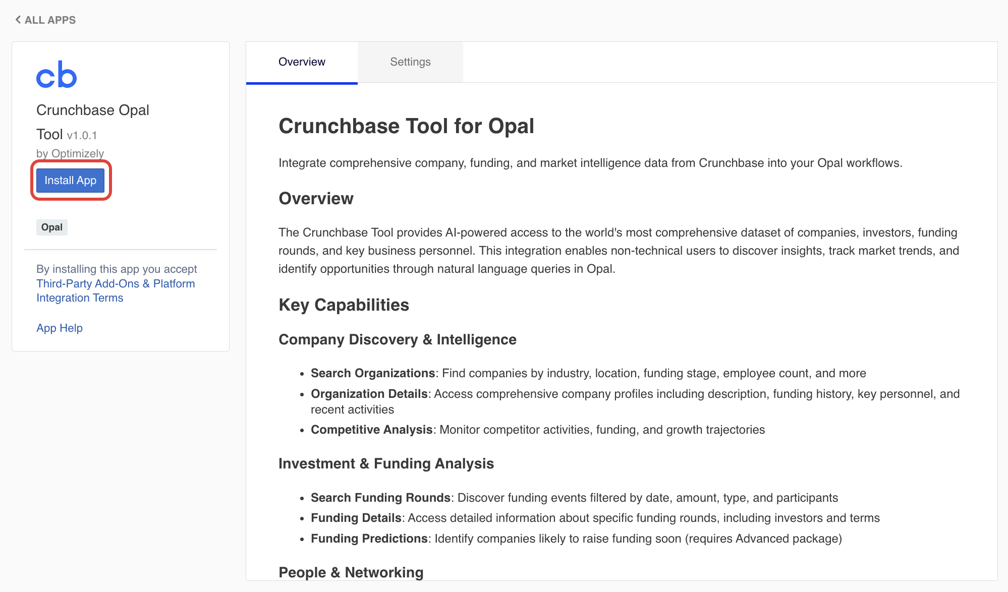 Install Crunchbase Opal Tool