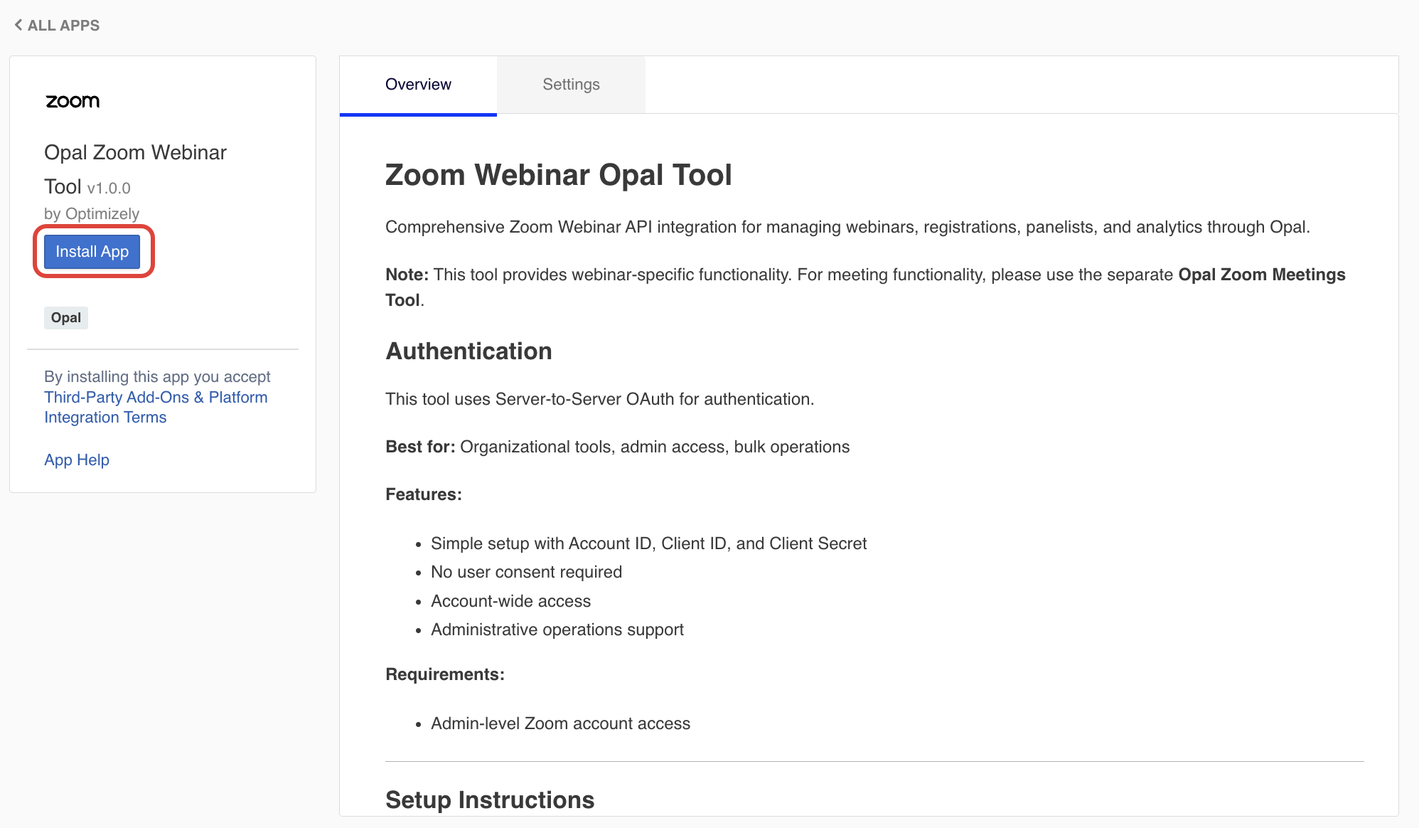 Install Zoom Webinar Opal Tool