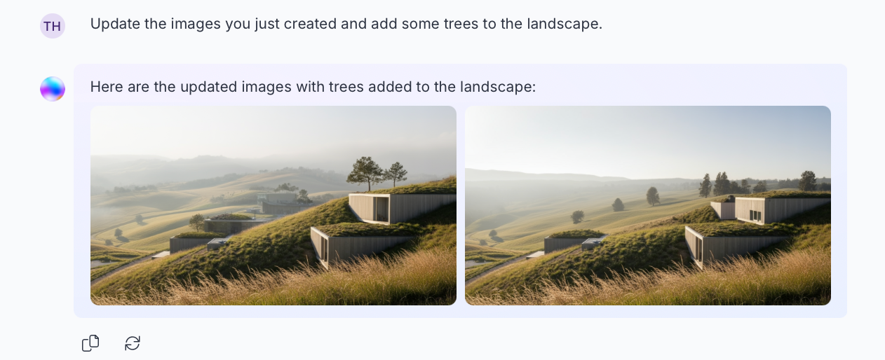Opal Chat displaying two images it added trees to.