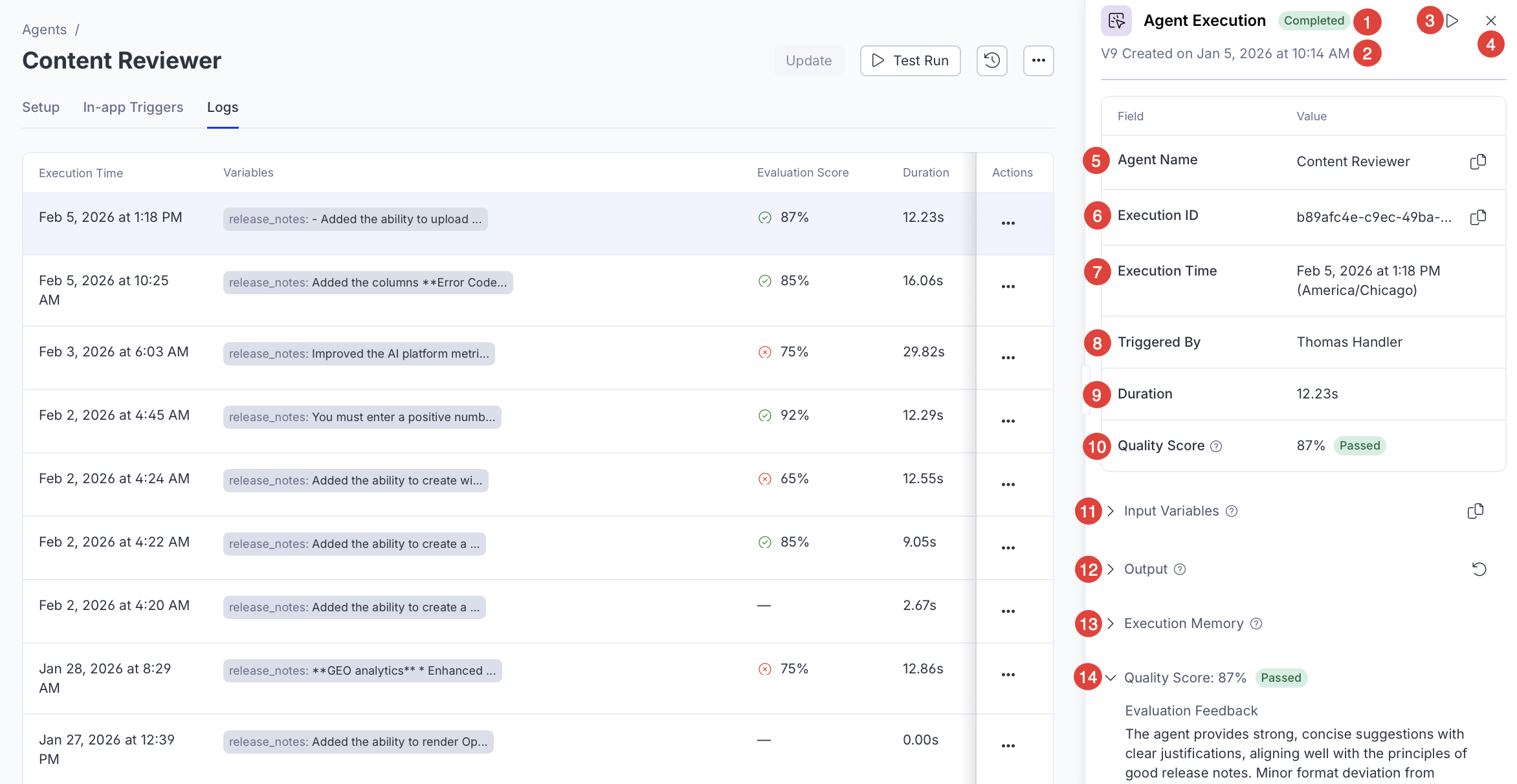 Specialized agent logs