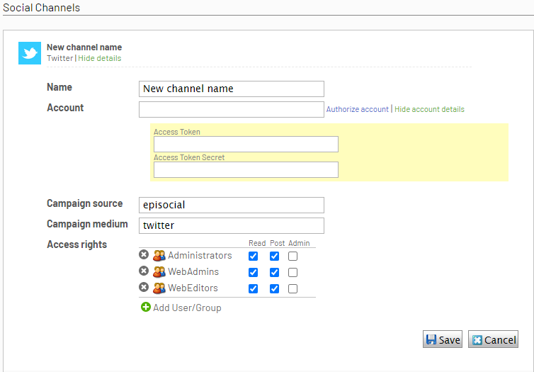 Add channel, settings