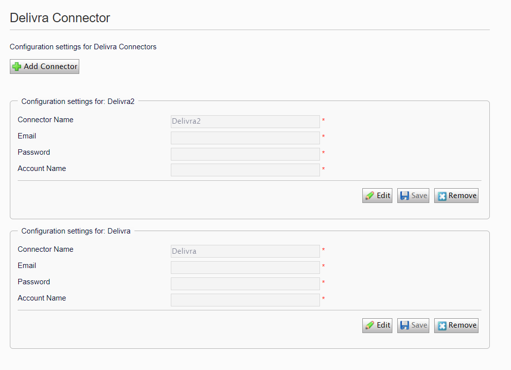 Delivra connector configuration form