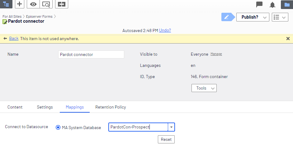 Pardot connector mapping