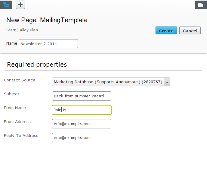 New page, properties