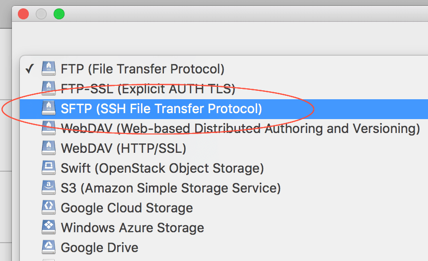 Image: Select SFTP/SSH connection