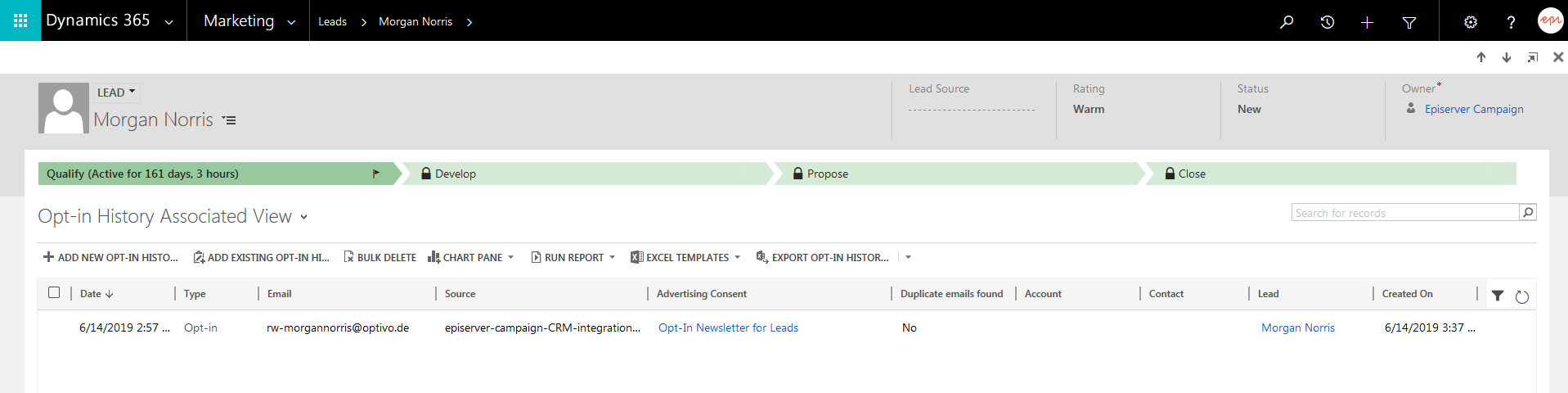 Image: Assigned View: Opt-In History