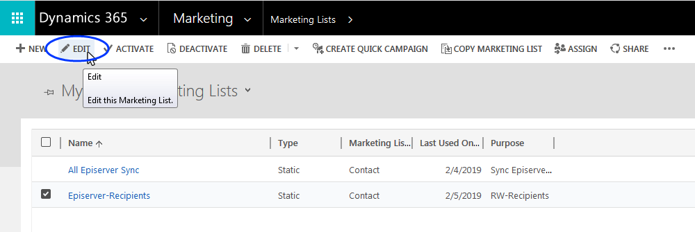 Image: Edit Marketing list