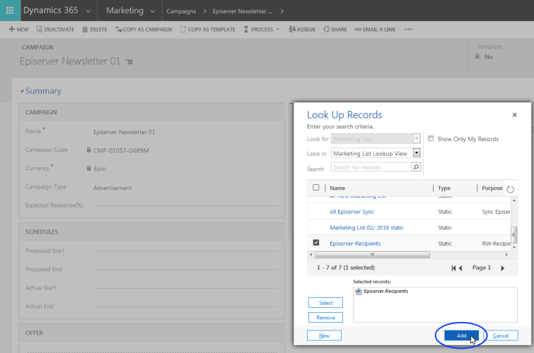Image: Add marketing list