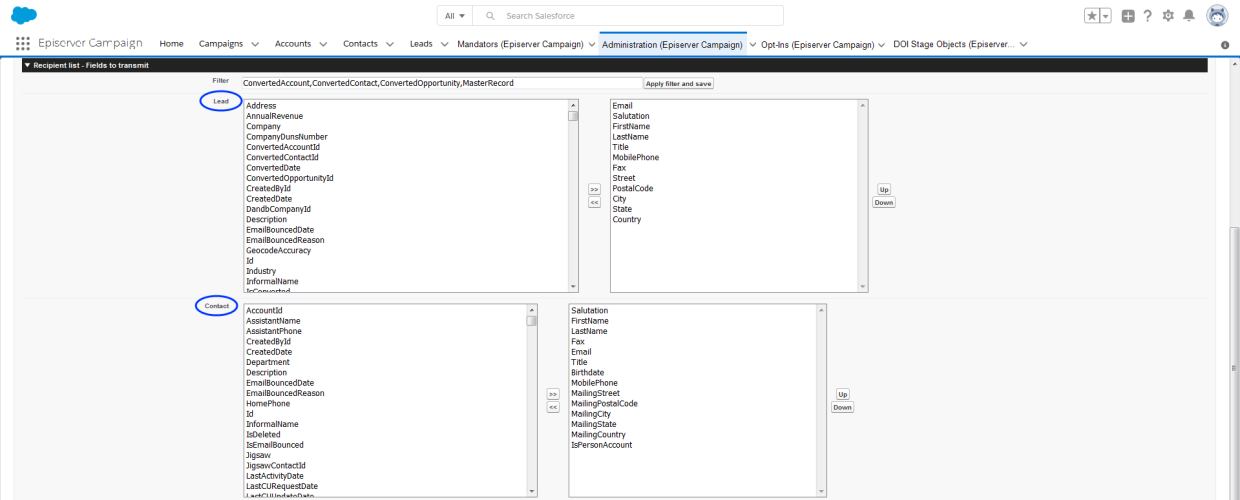 Image: Data field lists