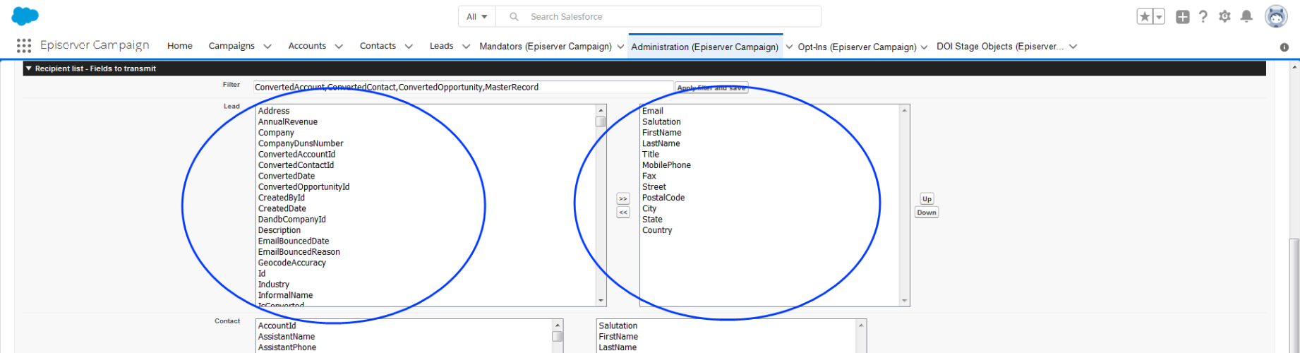 Image: Transfered data fields