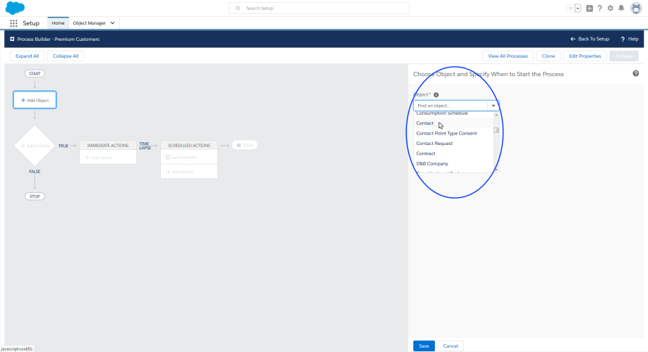 Image: Object drop-down list