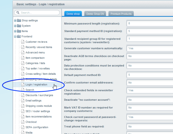 Image: Login/registration menu item