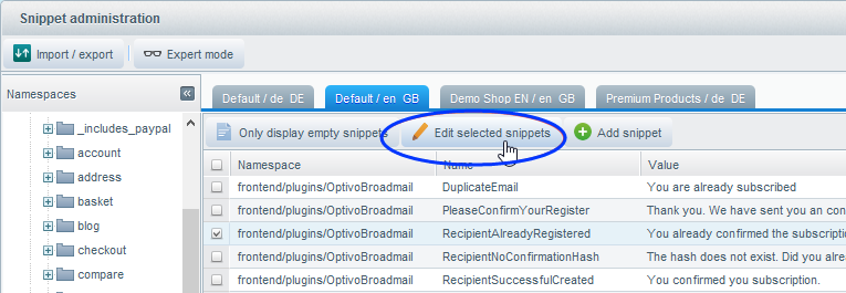 Image: Edit snippets