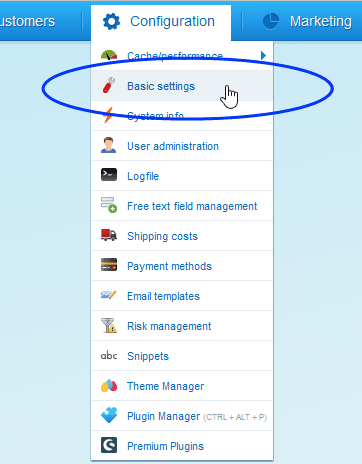 Image: Basic Settings menu item