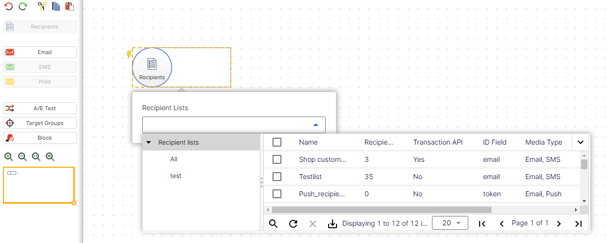 Image: Selecting transaction recipient list