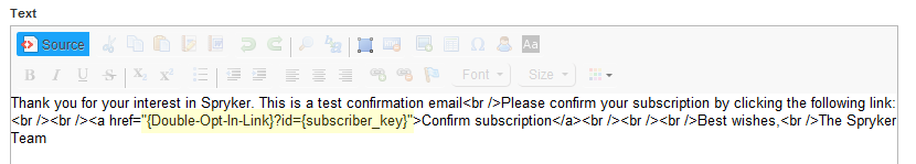 Image: Adding the opt-in link in the text field