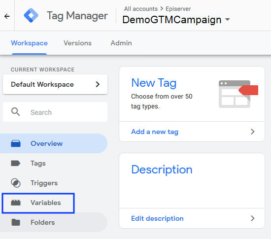 Image: Variables menu item