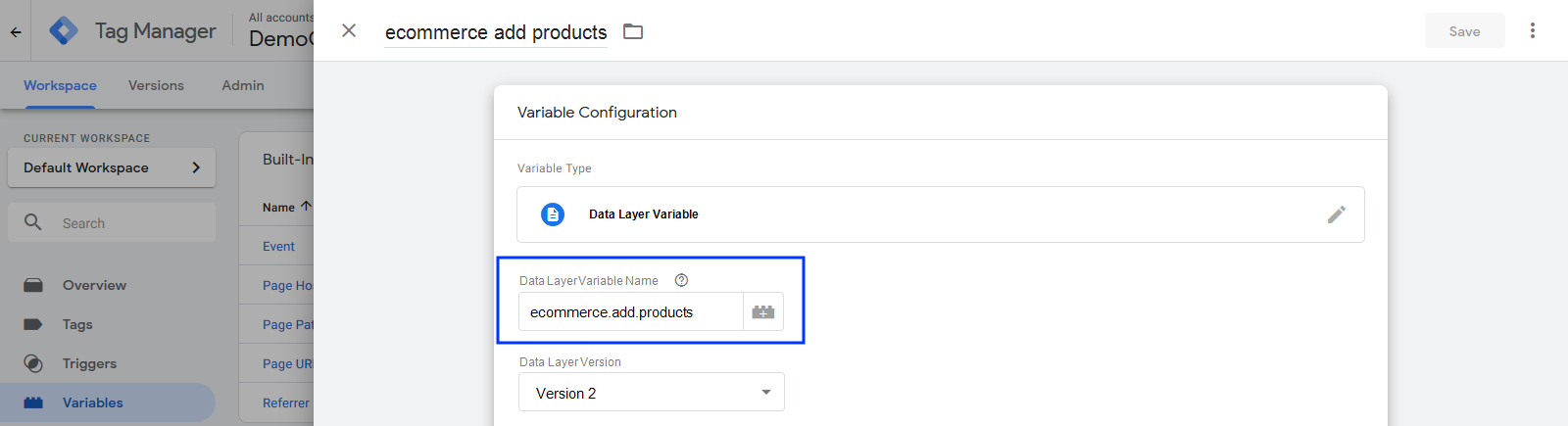 Image: Entering the variable name