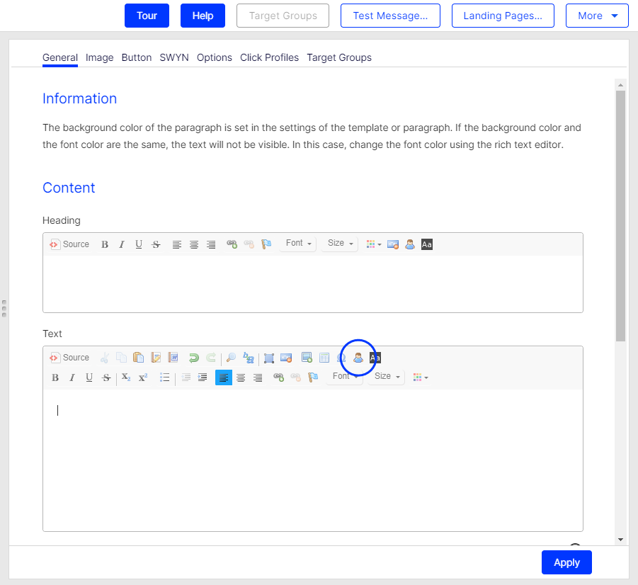 Image: Insert field function