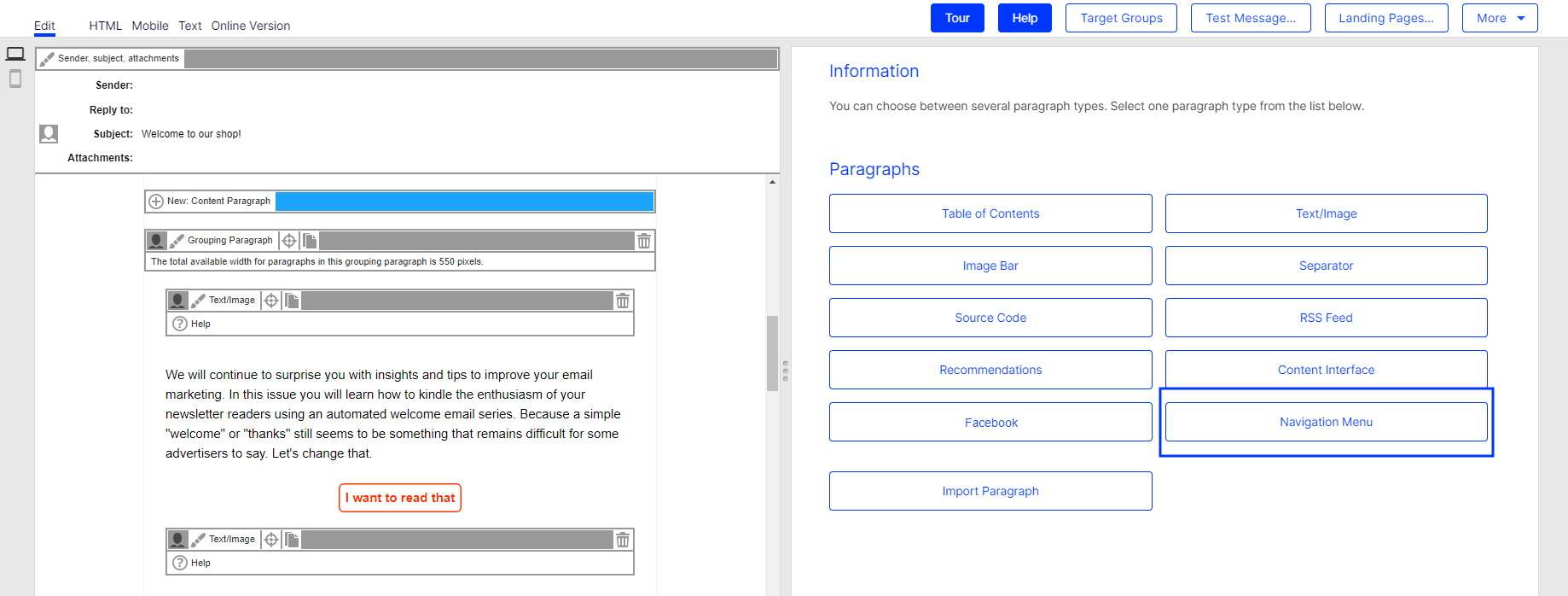 Image: Navigation menuSelect Navigation menu