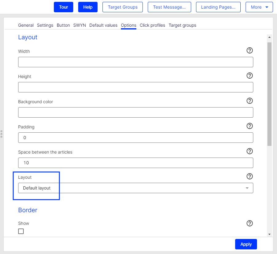Image: Layout settings