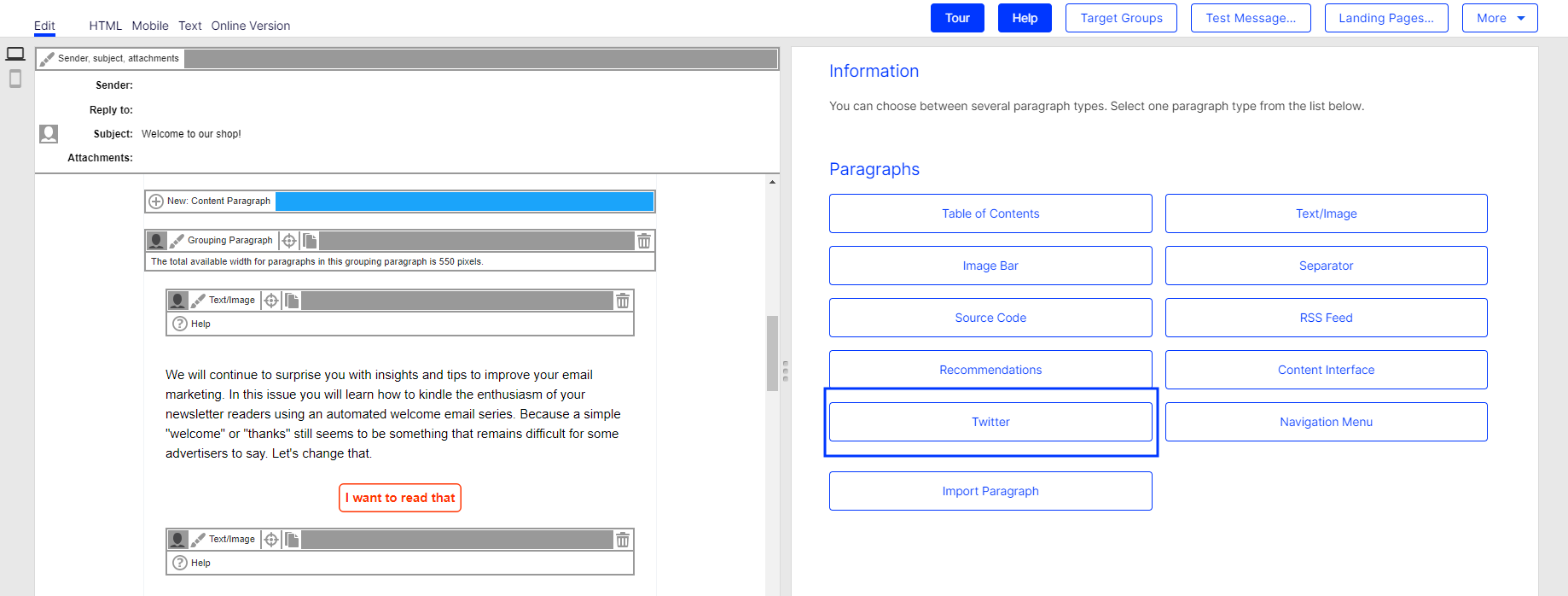 Image: Select Twitter paragraph