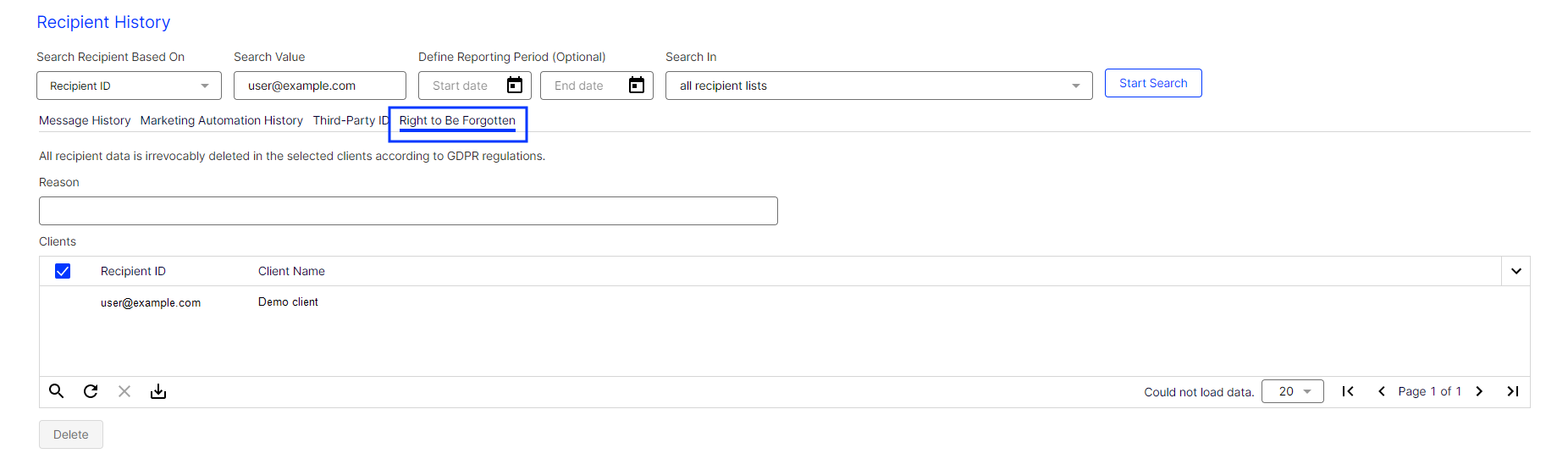 Image: Delete recipient