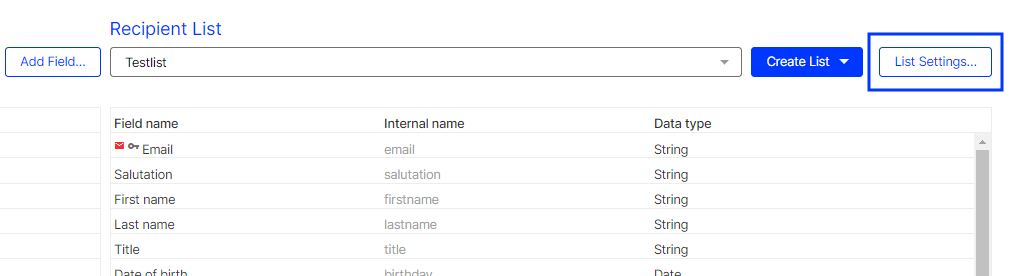 Image: List settings