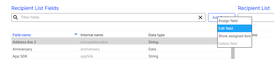 Image: Editing a recipient list field