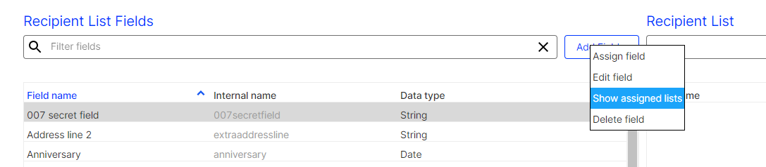 Image: Showing assigned recipient lists