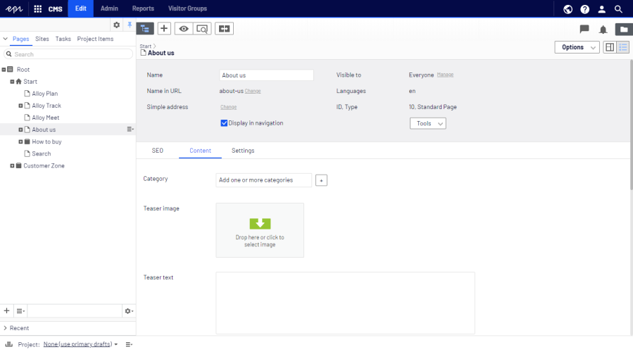 Image: Content tab