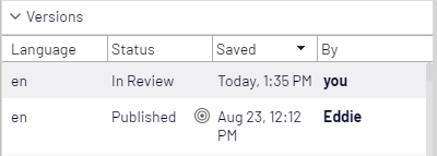 Versions gadget shows In review status