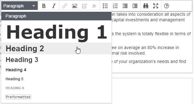 Image: formatting menu in editor