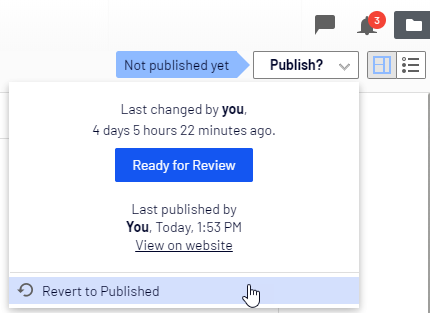 Image: Revert to Publish option on the Publish menu