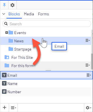 Drag and drop form element into another folder