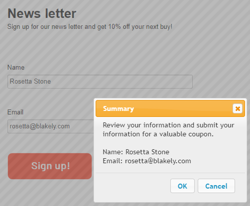 Example of summary dialog box with confirmation message