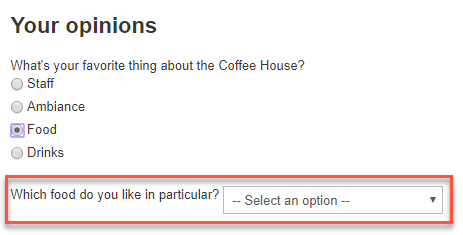 Image: Additional question displayed depending on previous selection