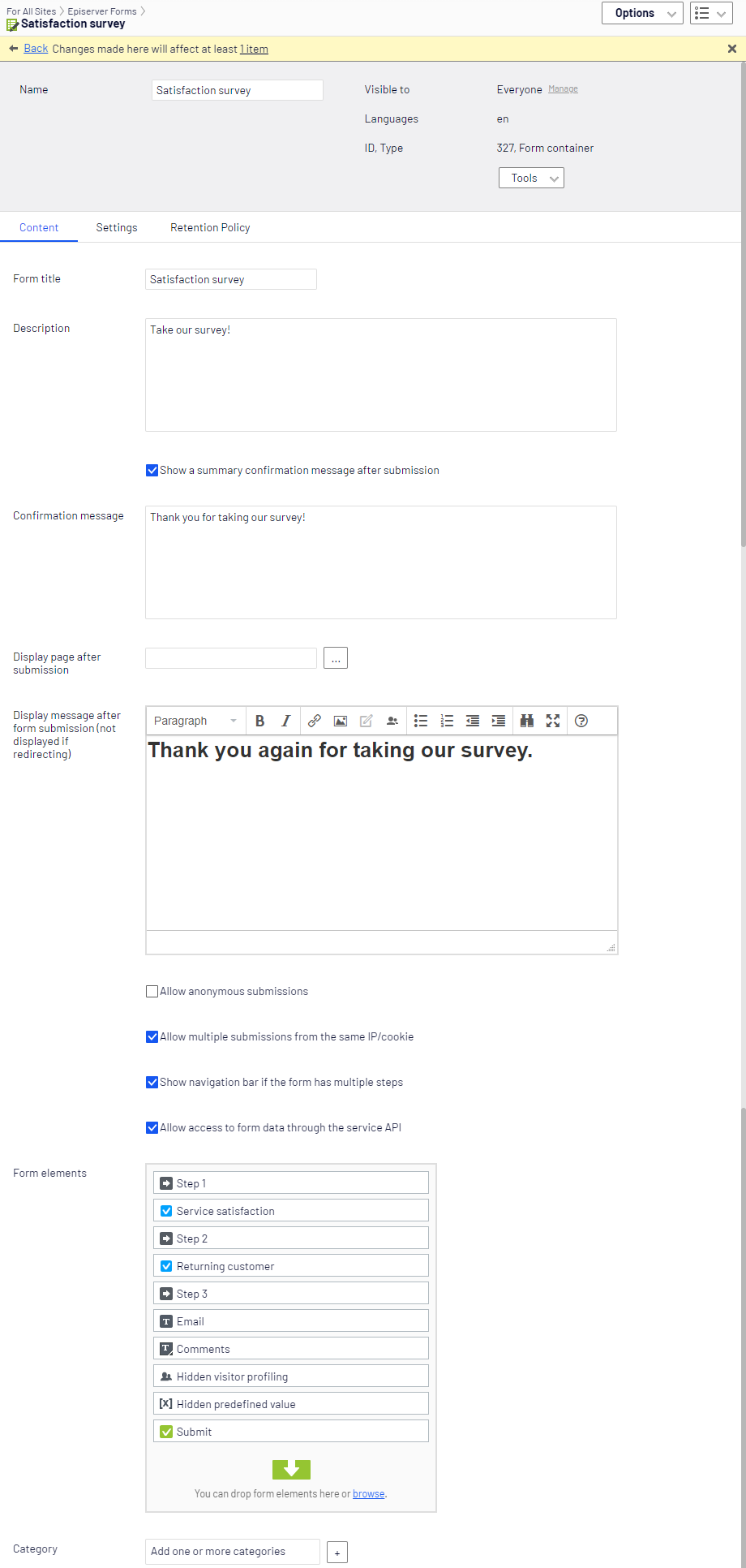 Satisfaction survey metadata