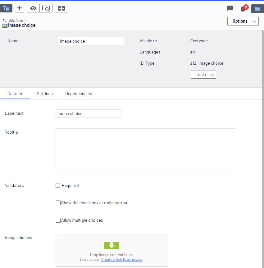 Image choice element, Content tab