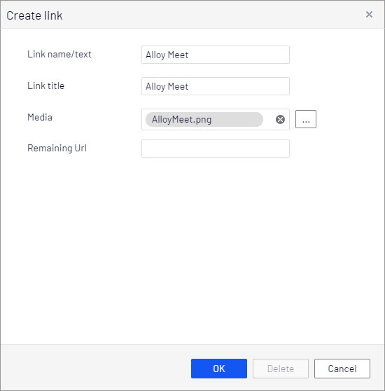Create link dialog box