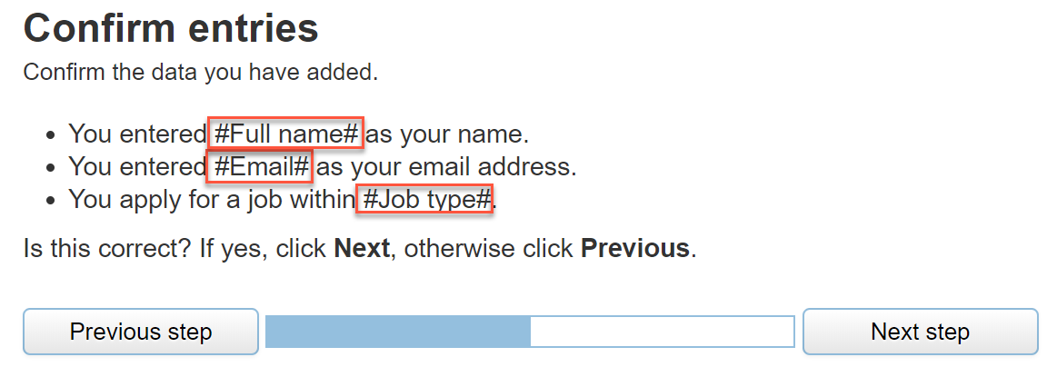 Default placeholder text displayed in the next step