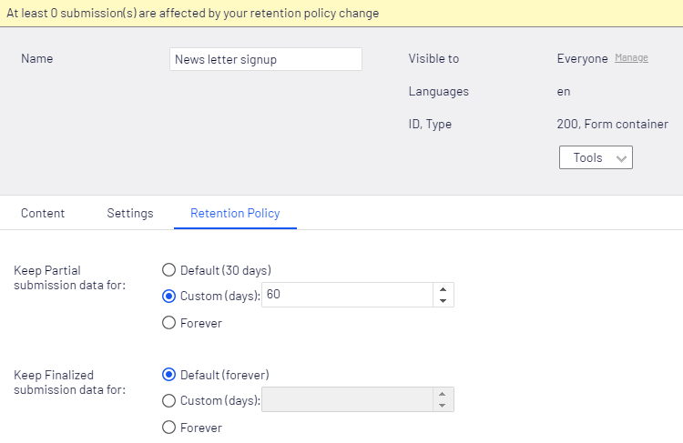 Retention policy