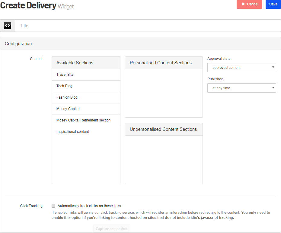 Image: Create Delivery view