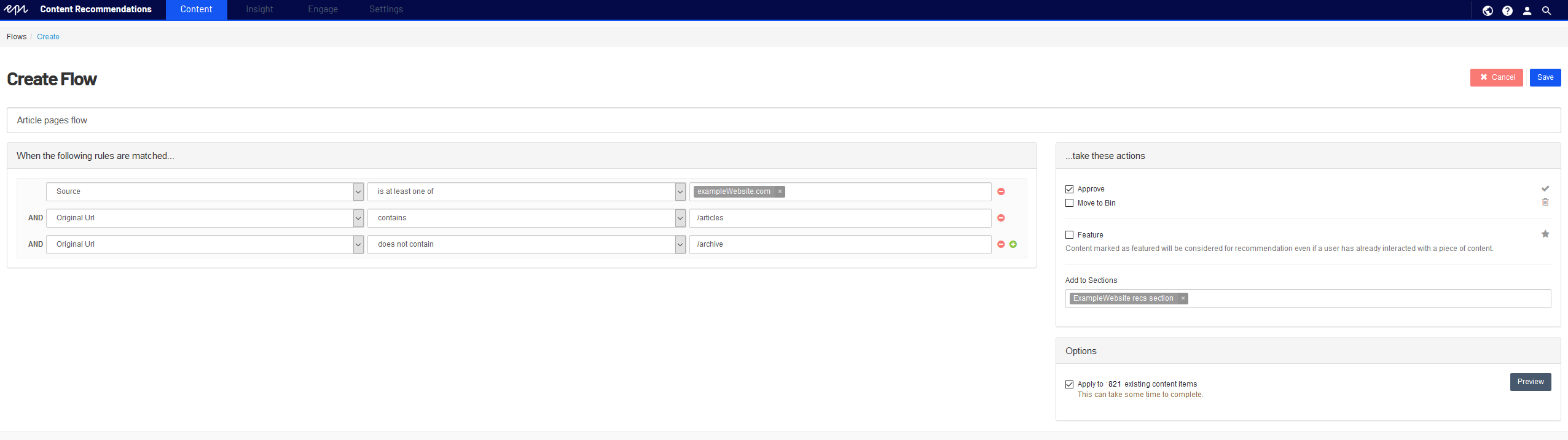 Final flow settings