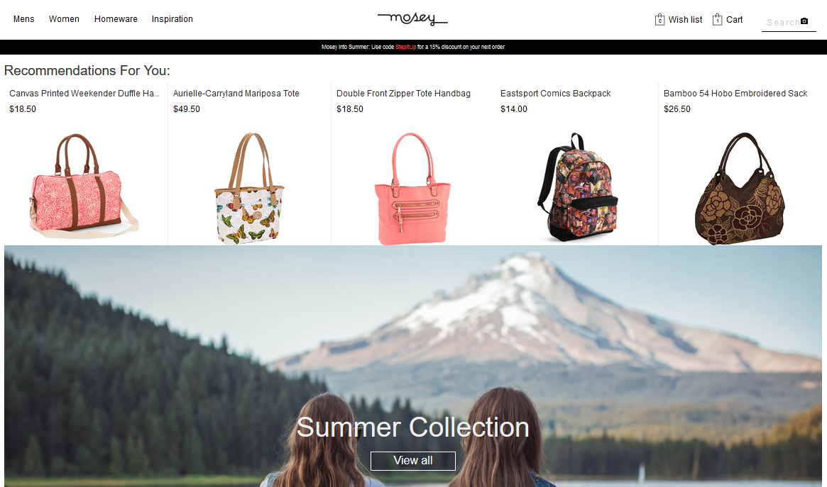A collection
      of women's bags is displayed on the home page of your shop site