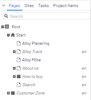 Image: Navigation pane displays current and master language