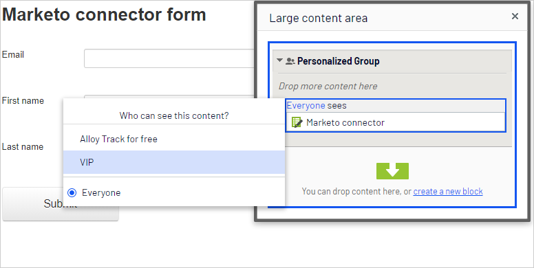 Image: Marketo connector form, personalized group