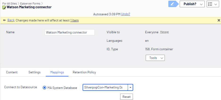 Mapping a Silverpop database field to a form field