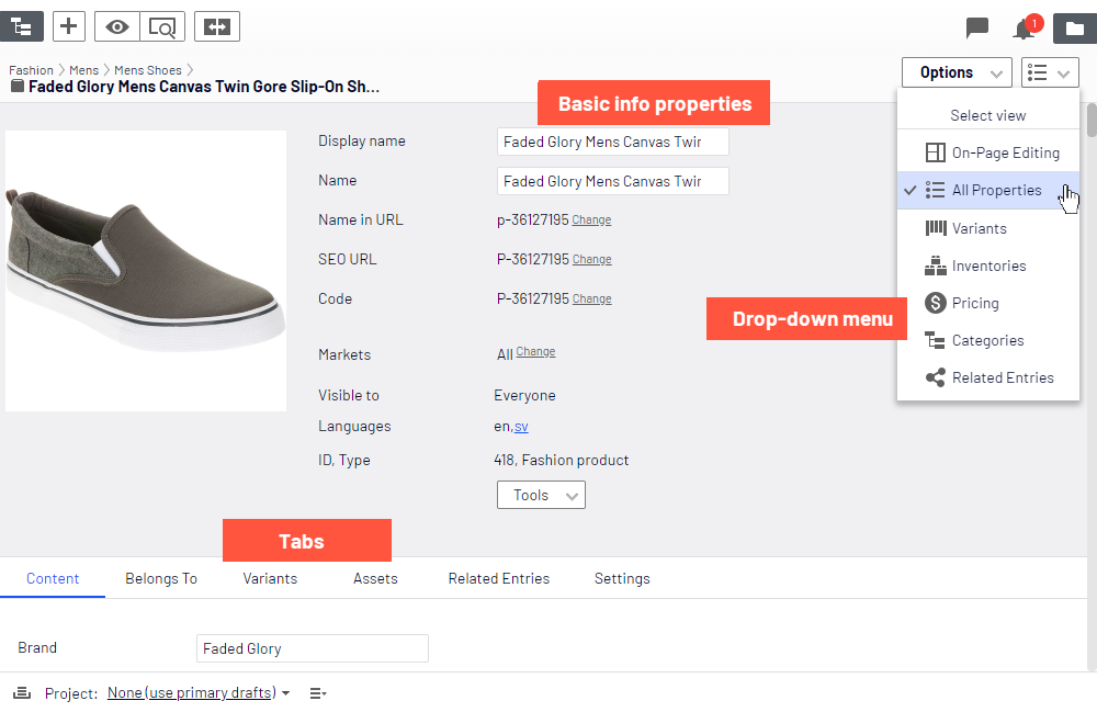 catalog entry properties