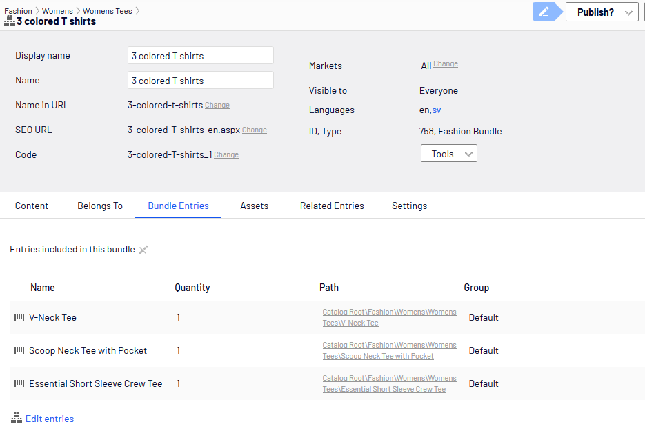 Image: Bundle Entries tab